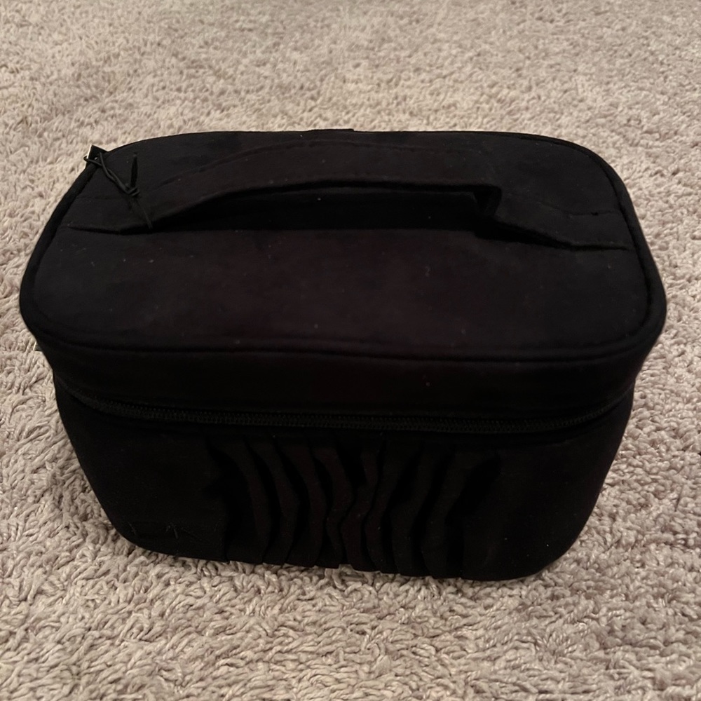 Donna Karen Black velvet material make up or toiletry bag
